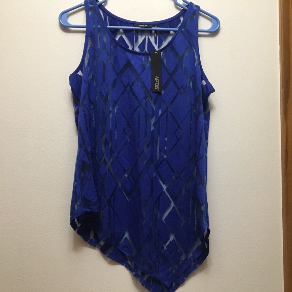 Apt 9 blue sheer asymmetrical tank